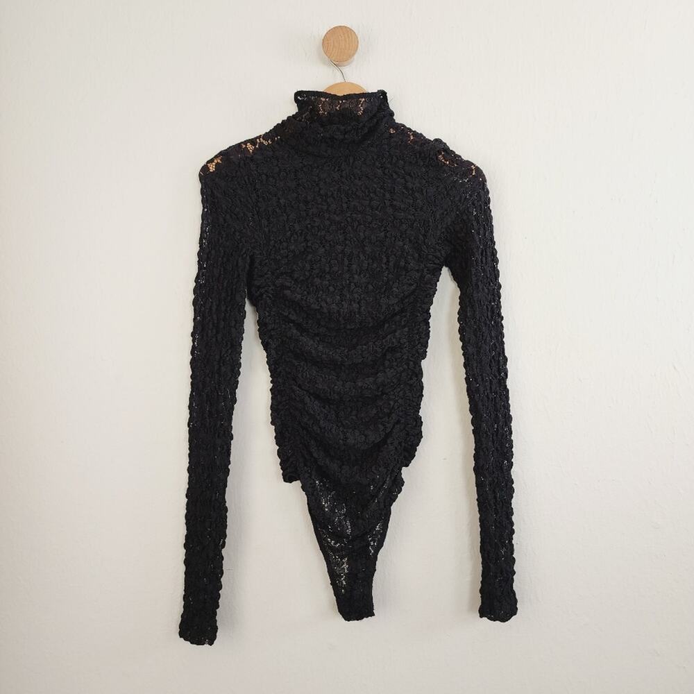 Free People Intimately Day and Night Sheer Lace Turtleneck Bodysuit Black XS New